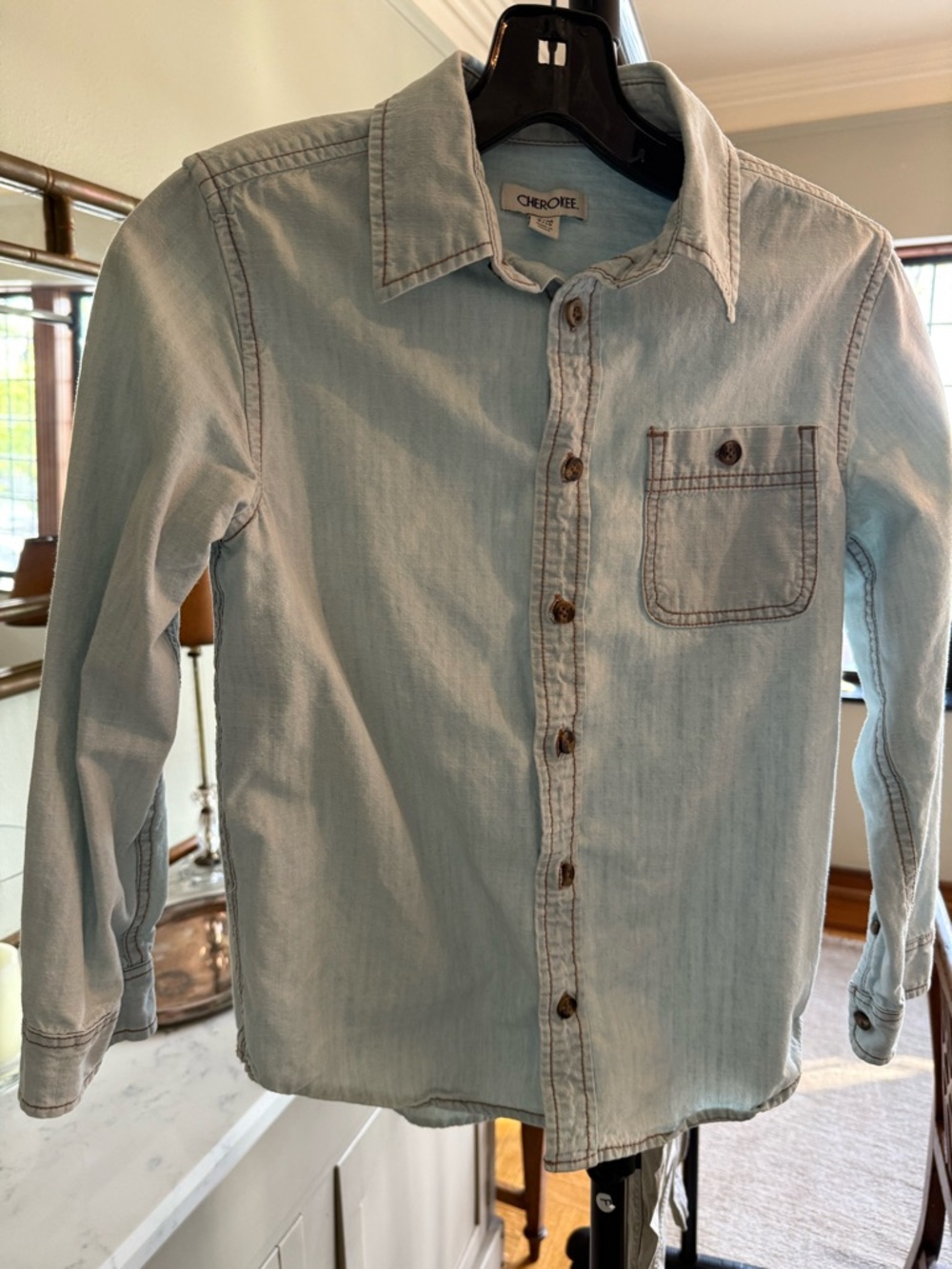 Boys Denim Light Blue Cotton Button-Up Shirt 8-10